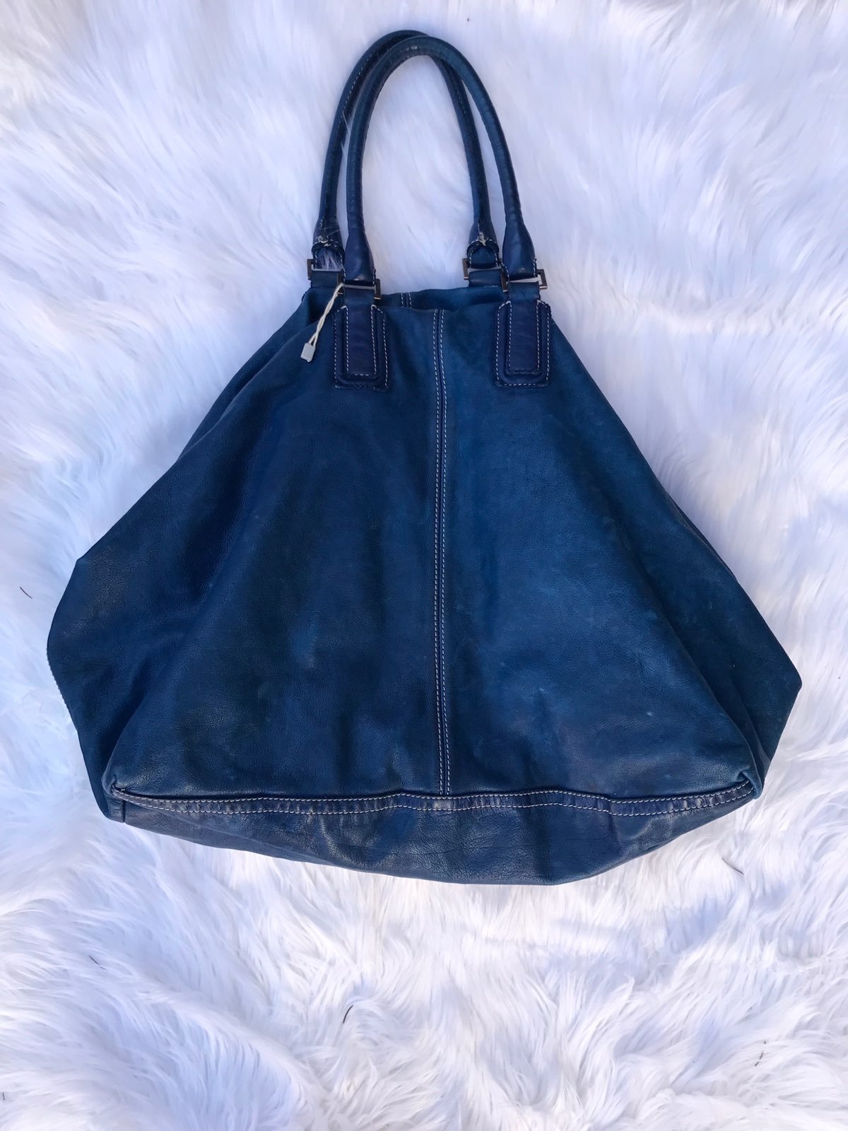 Oversized Blue Leather Hobo Bag