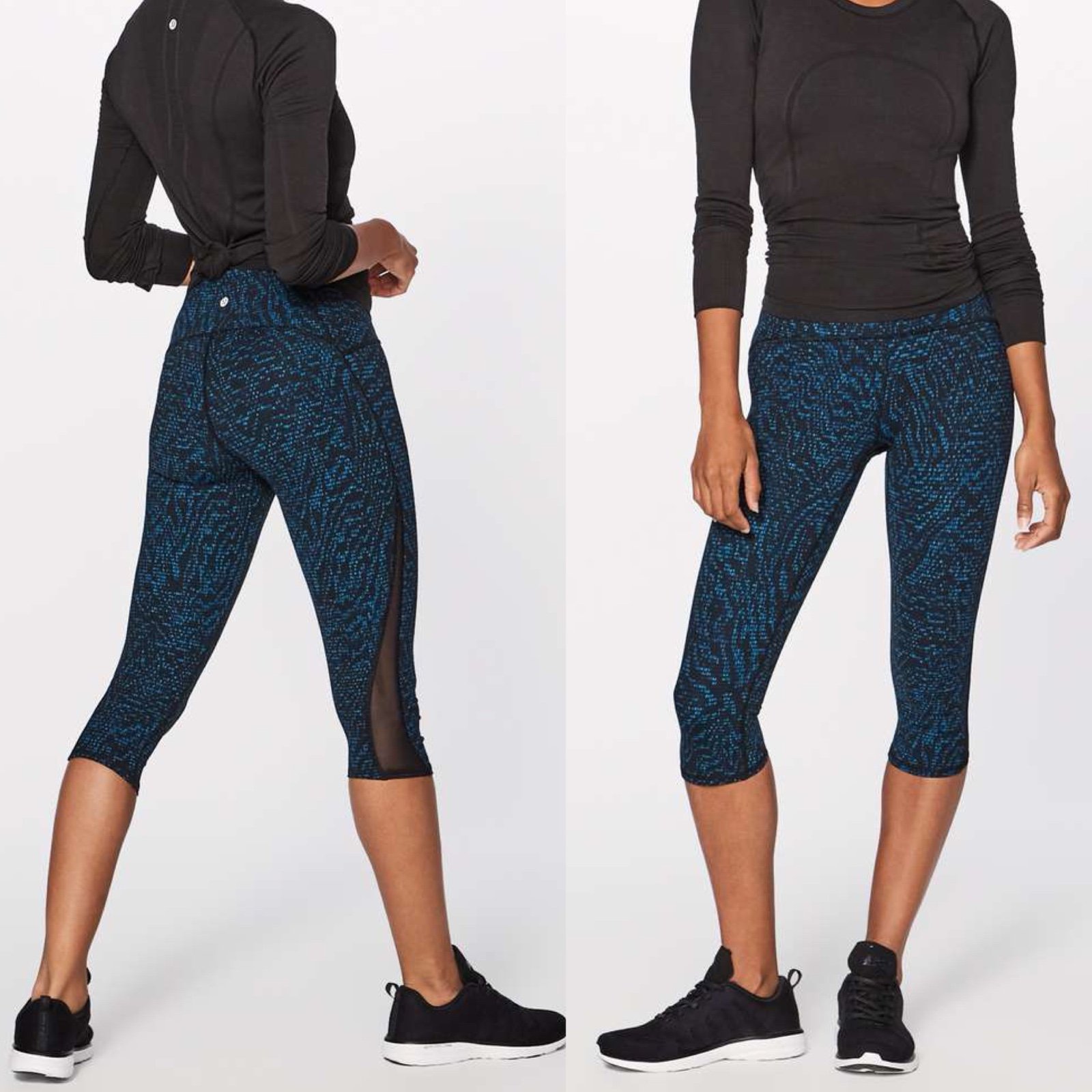 Lululemon Train Times Crop Sz 8 (17 ) In Pulse Capri Black / Black