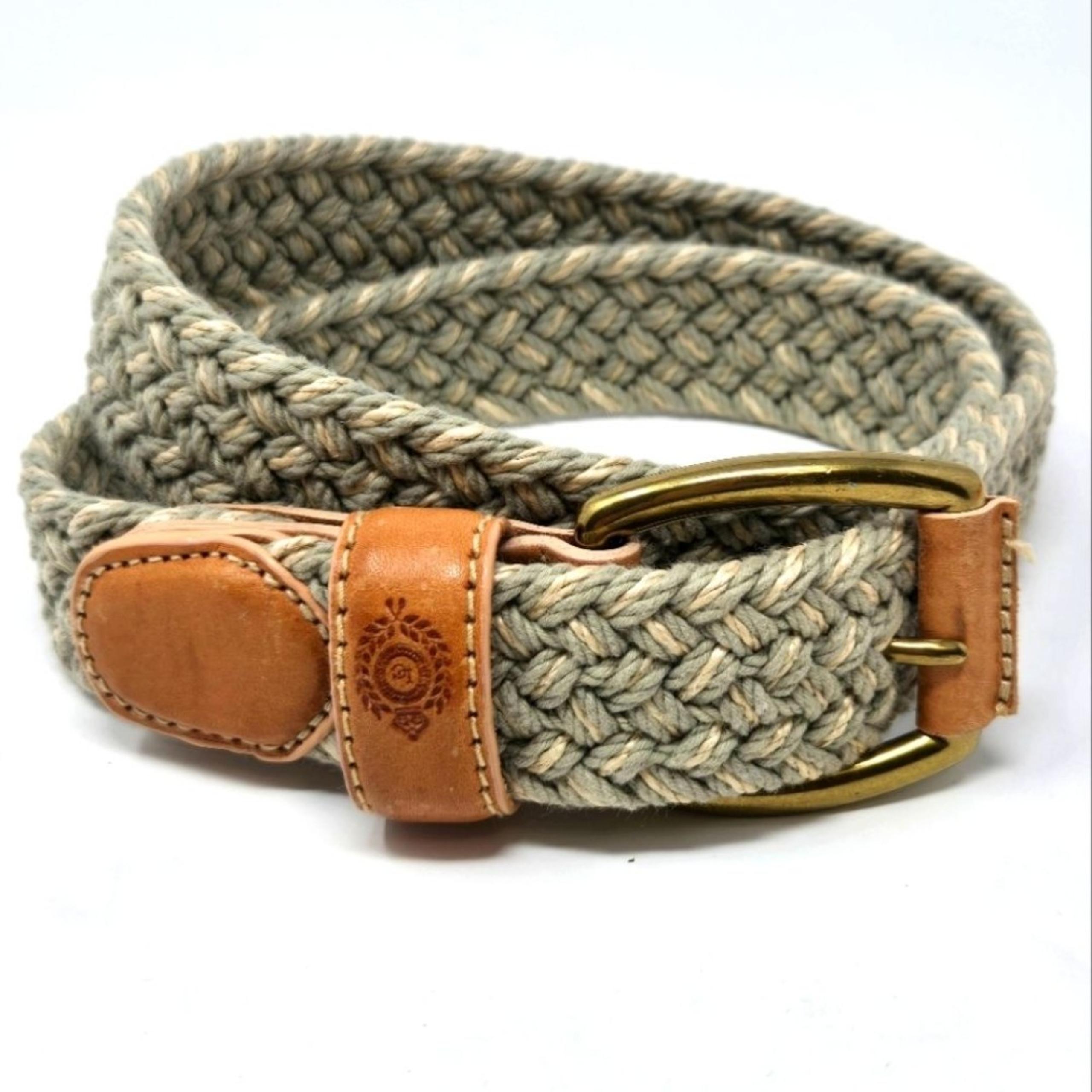COTTON JUTE WOVEN BRAIDED BELT SAGE GREEN CREAM WOMEN SMALL - Liz Claiborne