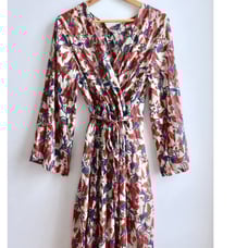 DOEN Assam NEW Maxi V-Neck Cotton Long Sleeve Wrap Dress & Slip Floral Print XS
