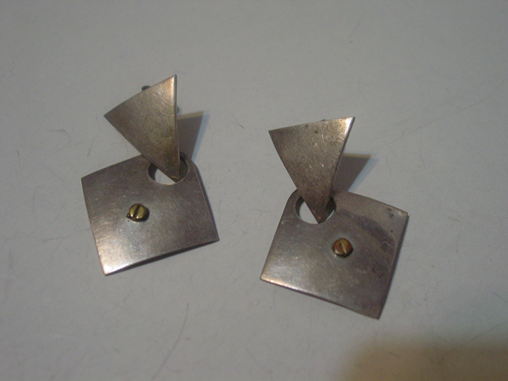 Vintage Taxco Sterling Modernist Pierced Earrings