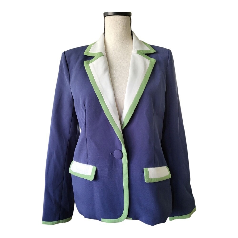 Anthropologie Sz XS Maeve Colorblock Blazer Blue White Green