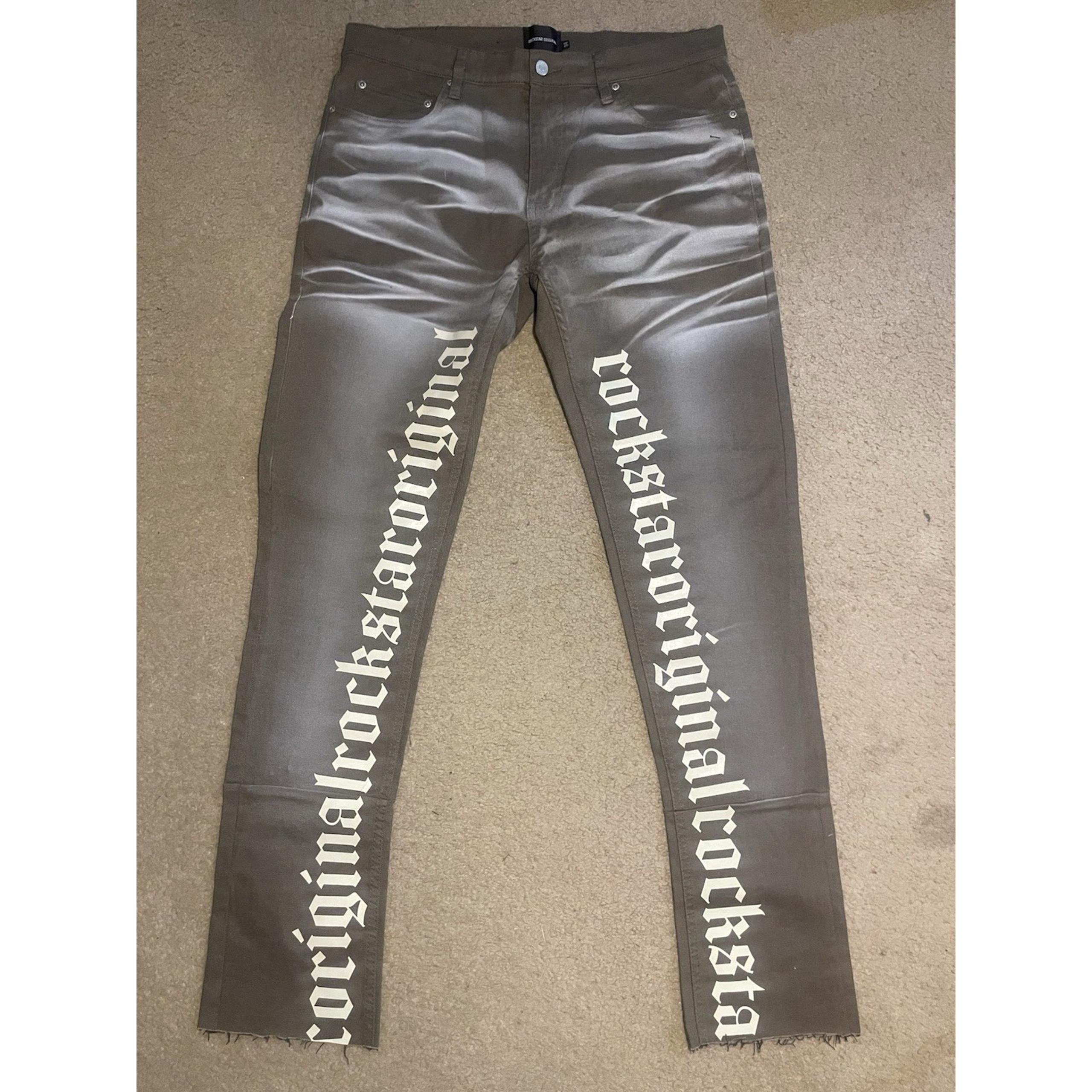 Rockstar Original Giovanni Distressed Stacked Flare Jeans Mens 34x33 Gray Pants