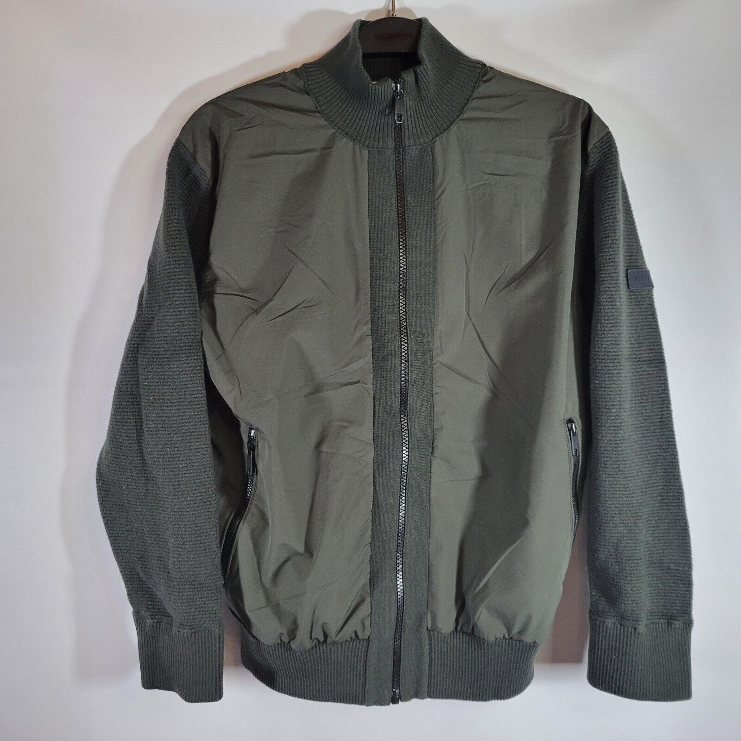 Ermenegildo Z Zegna Green Hybrid Mixed Wool Media Bomber Jacket Cardigan Size S