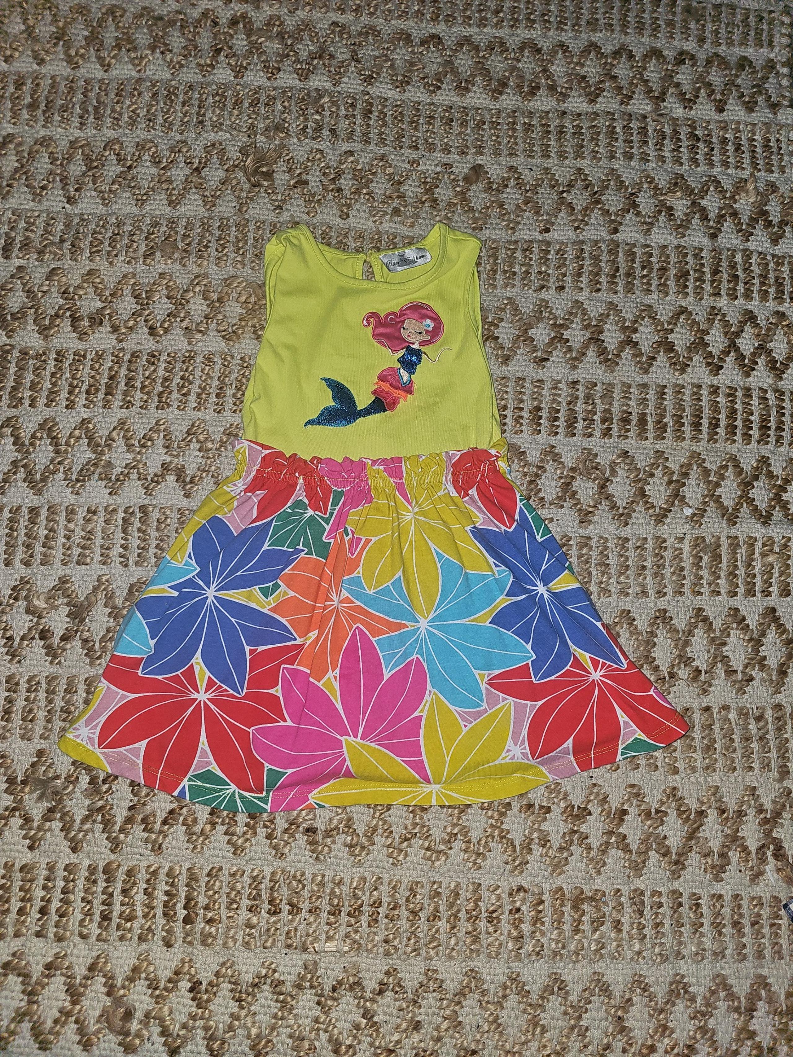 Rare Editions Mermaid + Floral Print Dress 4T