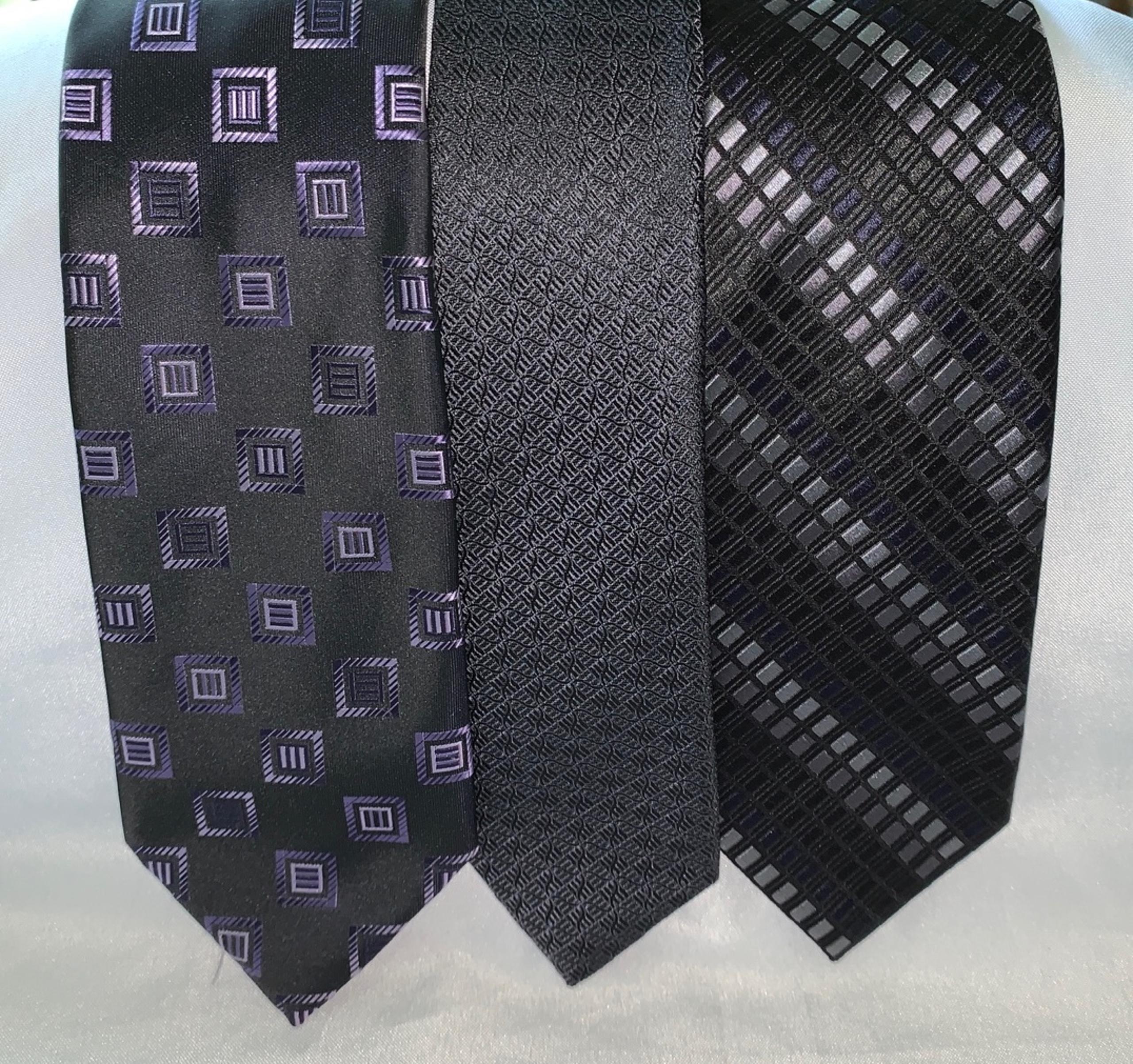 Men’s Necktie Lot Of 3 Basic Black Silk Polyester Dress Church Evening Classic
