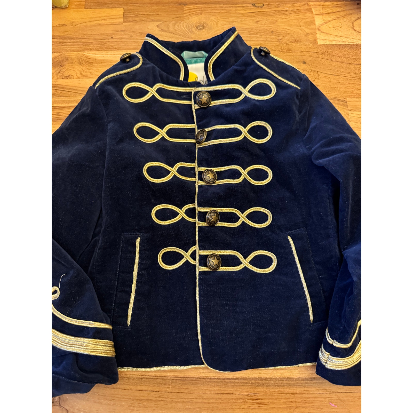 Mini Boden Blue Velvet Military Band Coat - Size 5-6