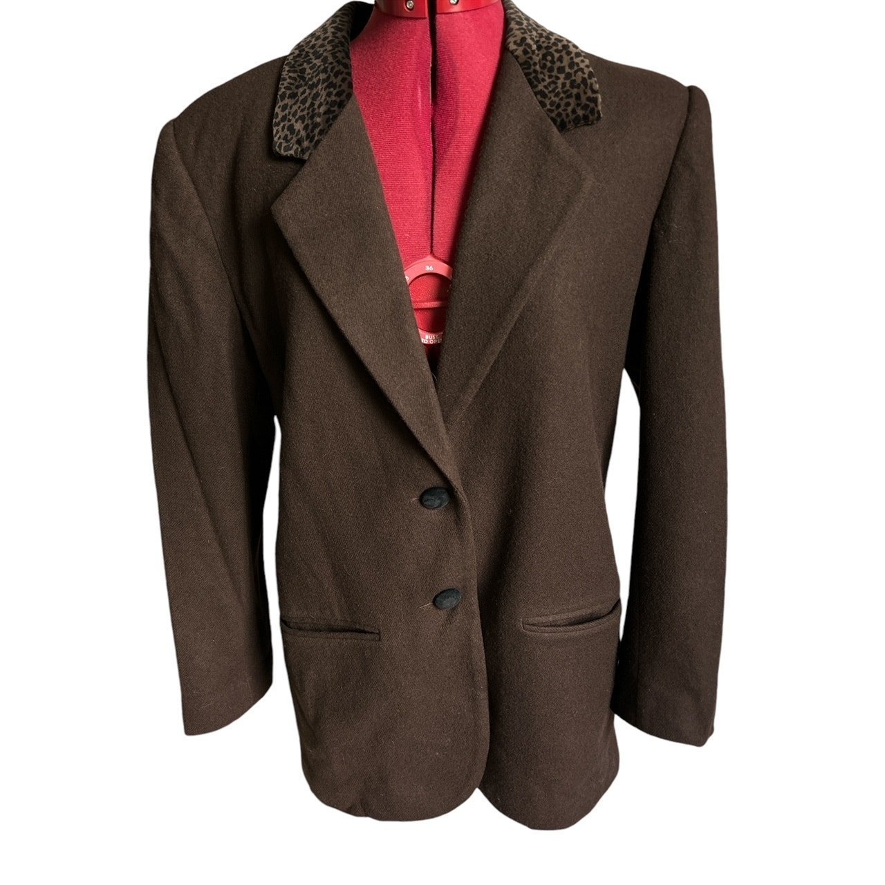 Vintage Casablanca Size 10 100% Wool Animal Print Velvet Collared Brown Blazer