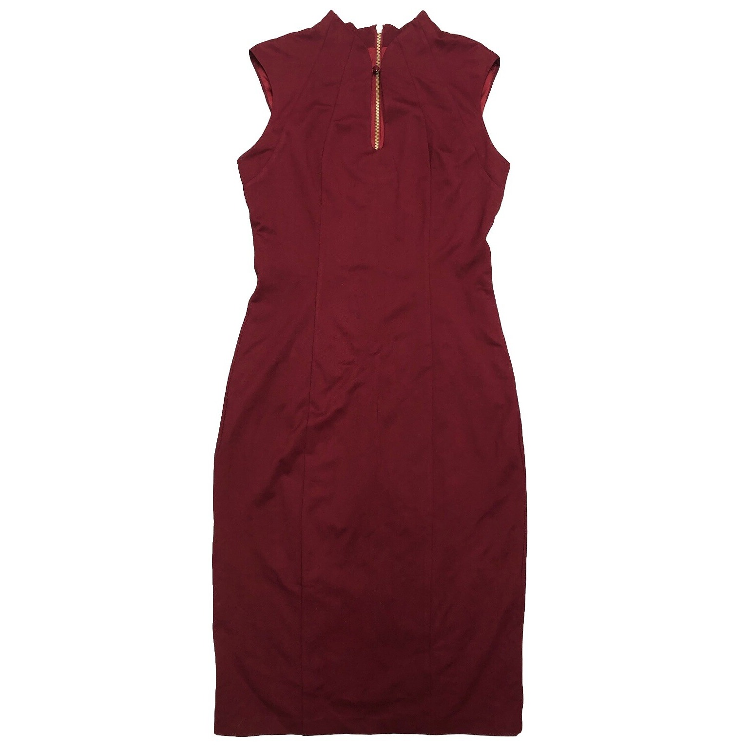 Neiman Marcus Dress M Burgundy Keyhole High Neck Sheath Bodycon Stretch NEW