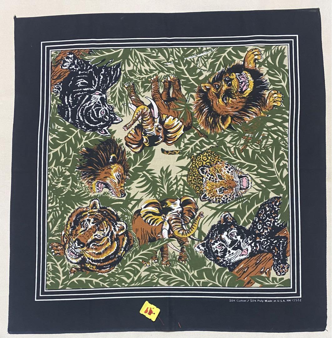 ★ Deadstock Rare Pattern Leopard Tiger Beast Vintage Bandana 15582 1070