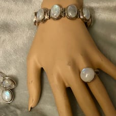 Vintage Sterling Silver Moonstone Bracelet, earrings & ring set