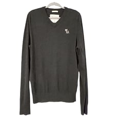 Abercrombie Fitch Sweater Mens XXL Gray Muscle Fit V Neck Cashmere Blend