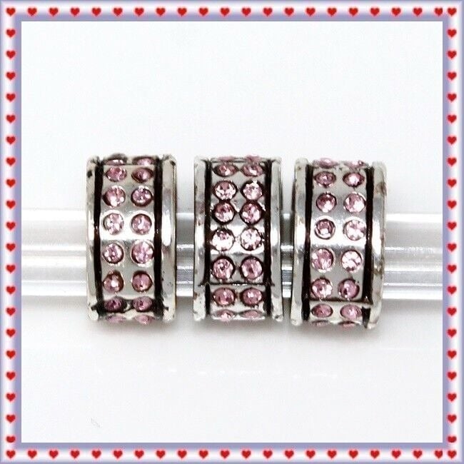 Brighton Oval Stone Spacer Bead Pink Crystal Lot of 3