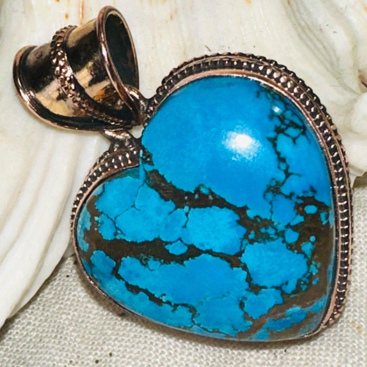 Genuine Kingman Turquoise handcrafted Heart vintage inspired Pendant
