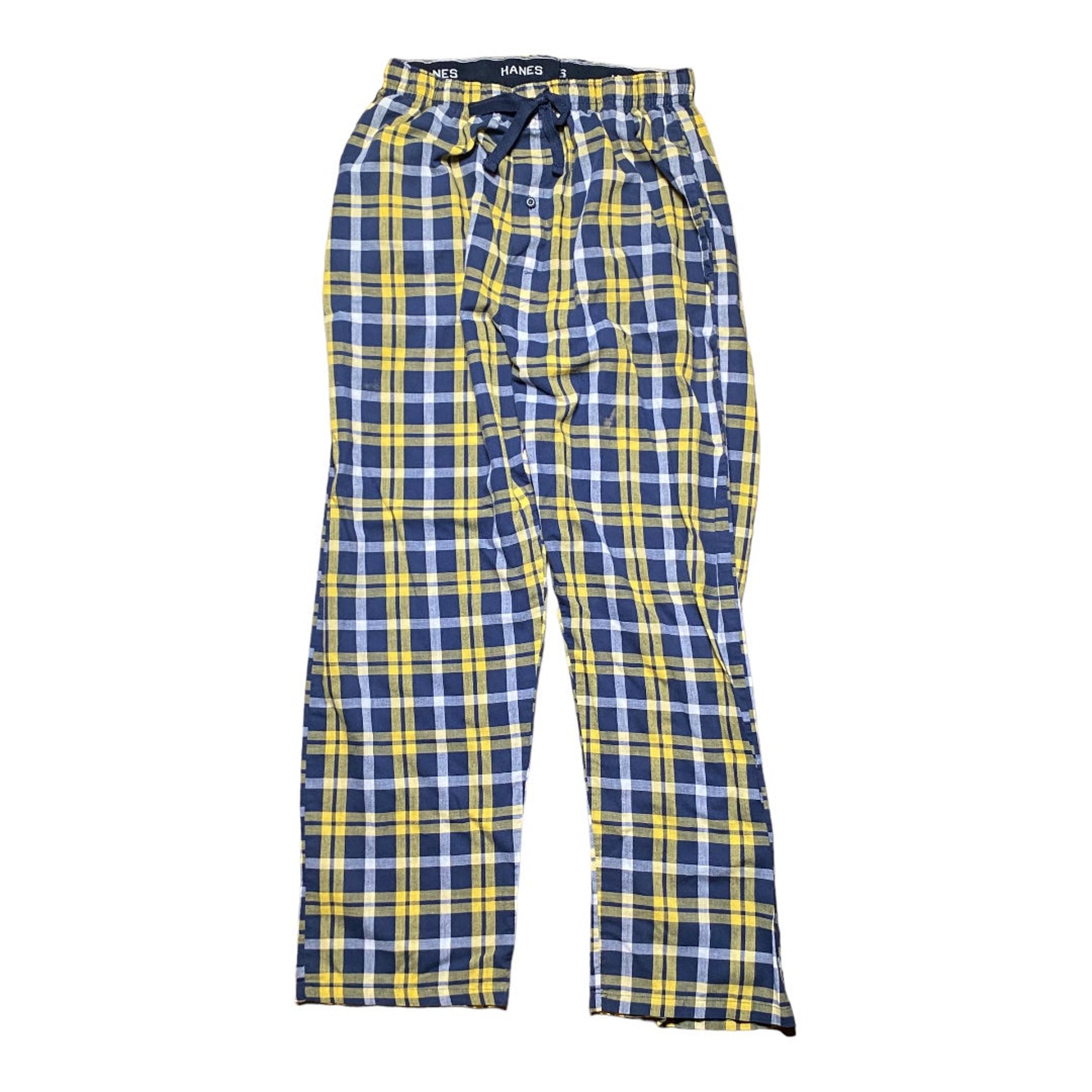 Hanes | Mens Yellow & Navy Blue Plaid Sweat Pants | M