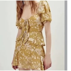 Love for Lemons Floral Mustard Yellow Cosmo Jeweled Mini Dress Size: Small