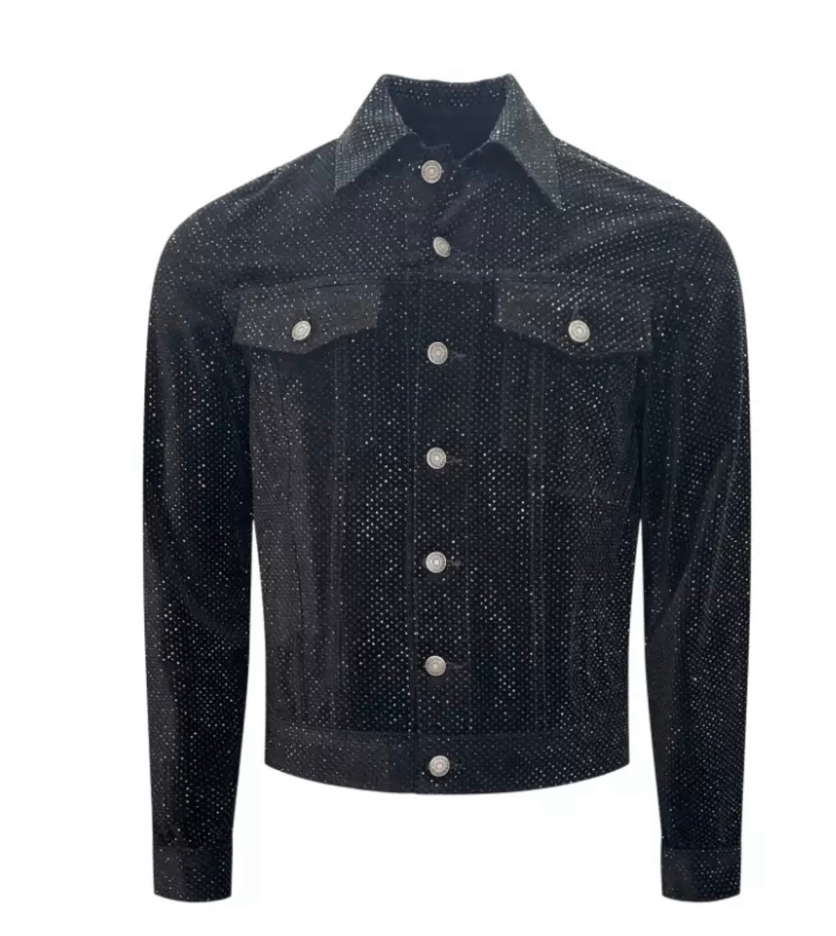 Cout de la Liberte Johnny-Stretch Velvet Crystals Trucker Jacket