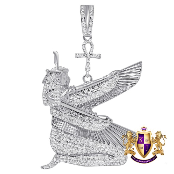 35+ Grams Real Silver Egyptian God Sky Goddess Isis Ankh Cross Pendent Charm 3''