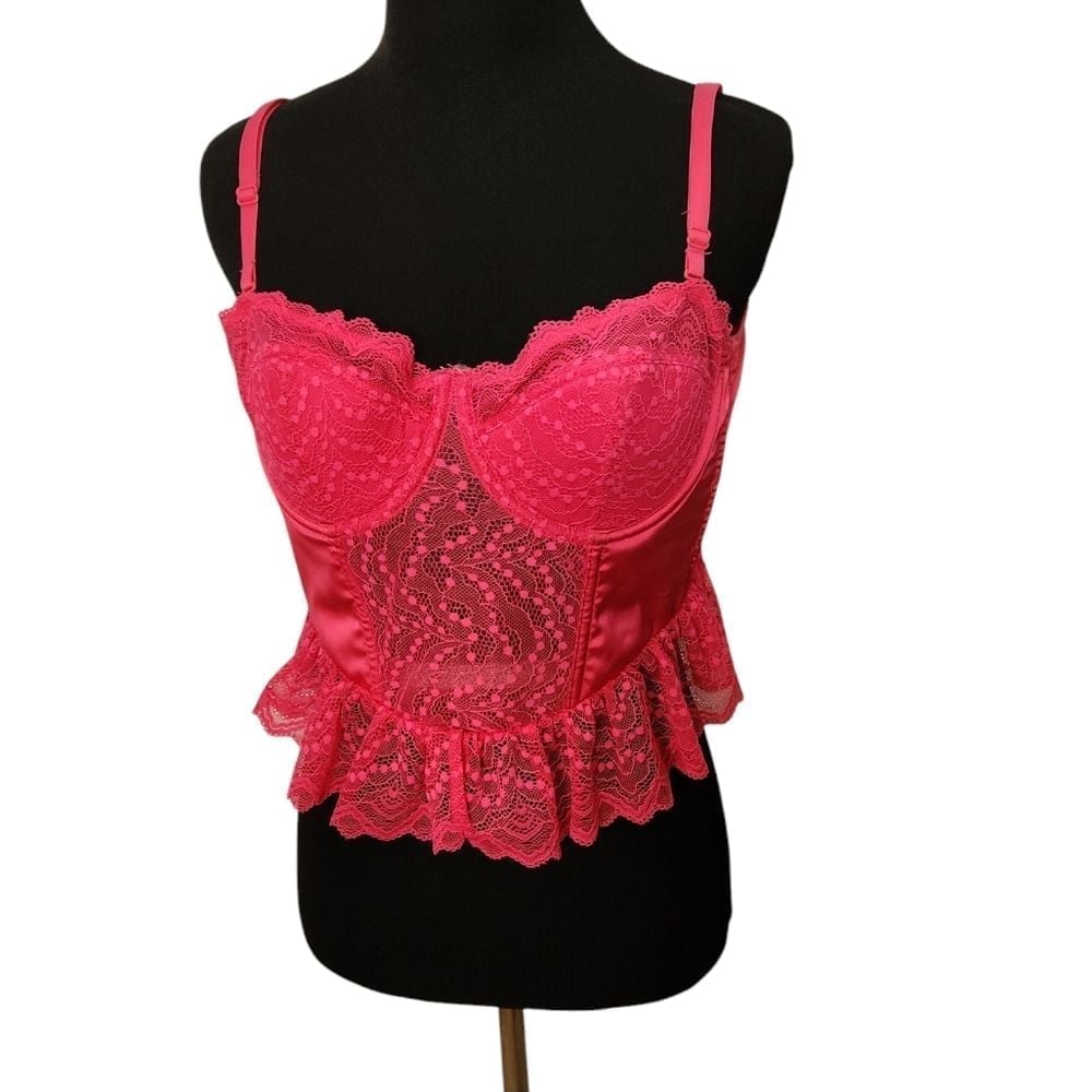 NWT Sincerely Jules Hot Pink Lacy Bustier Size Large
