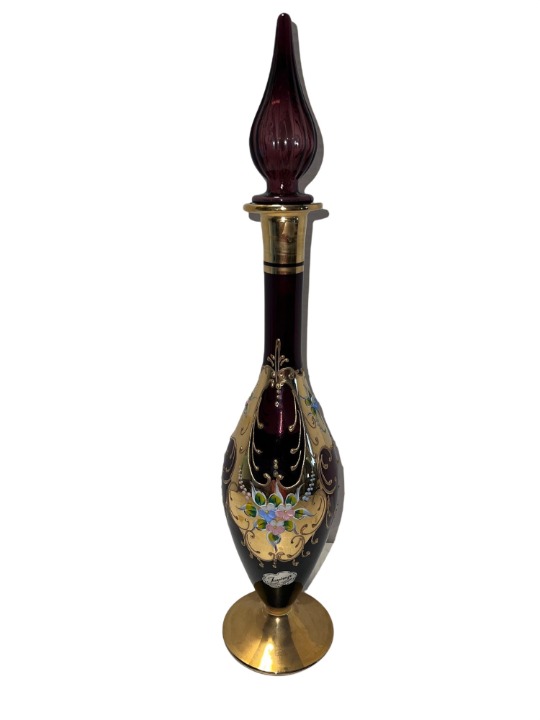Italian Tayimp Handmade Amethyst Gold Trimmed and Floral Decanter