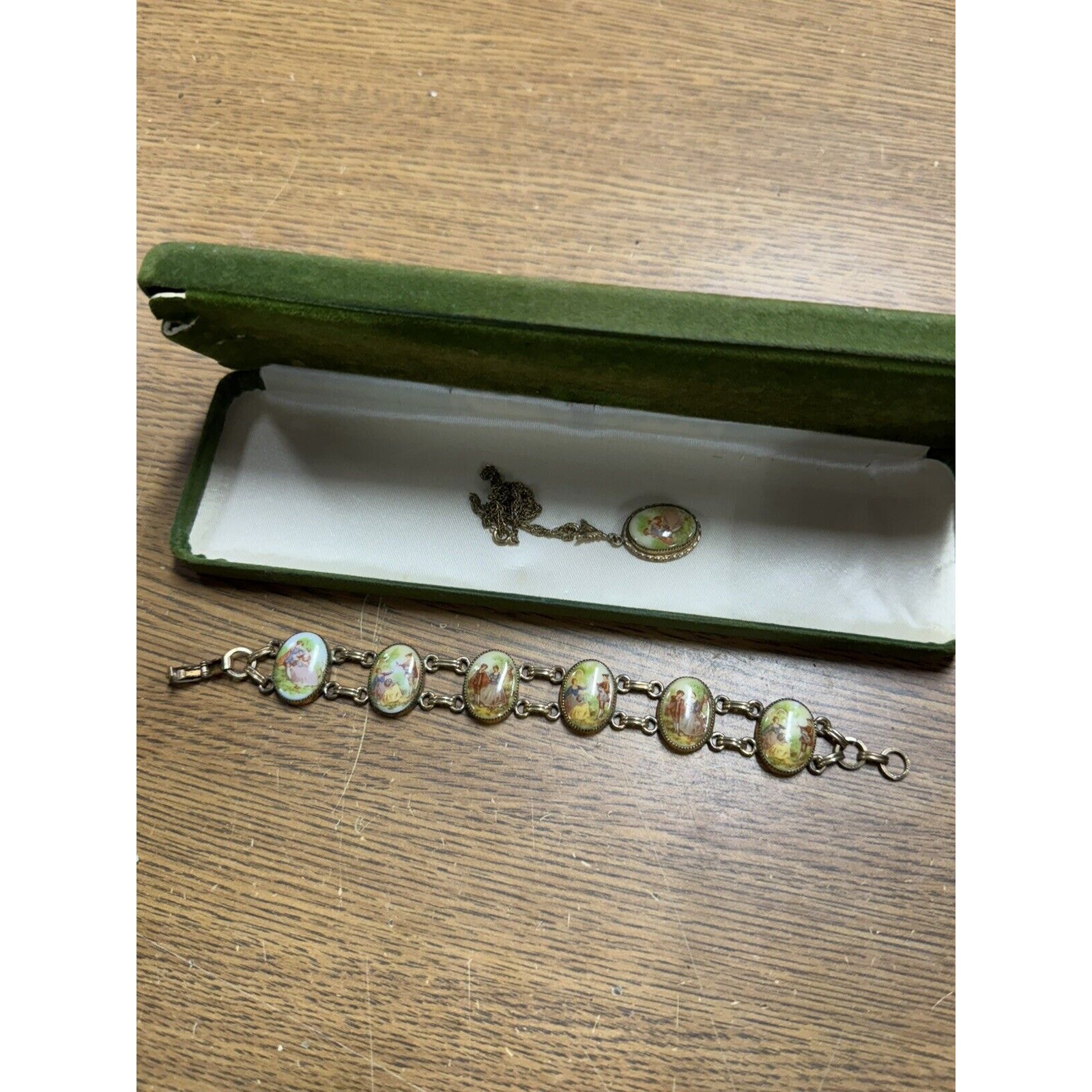 Vintage Bojar 12k Gold Filled Scarab Bracelet 7 W/ Necklace Fongonard Paintings