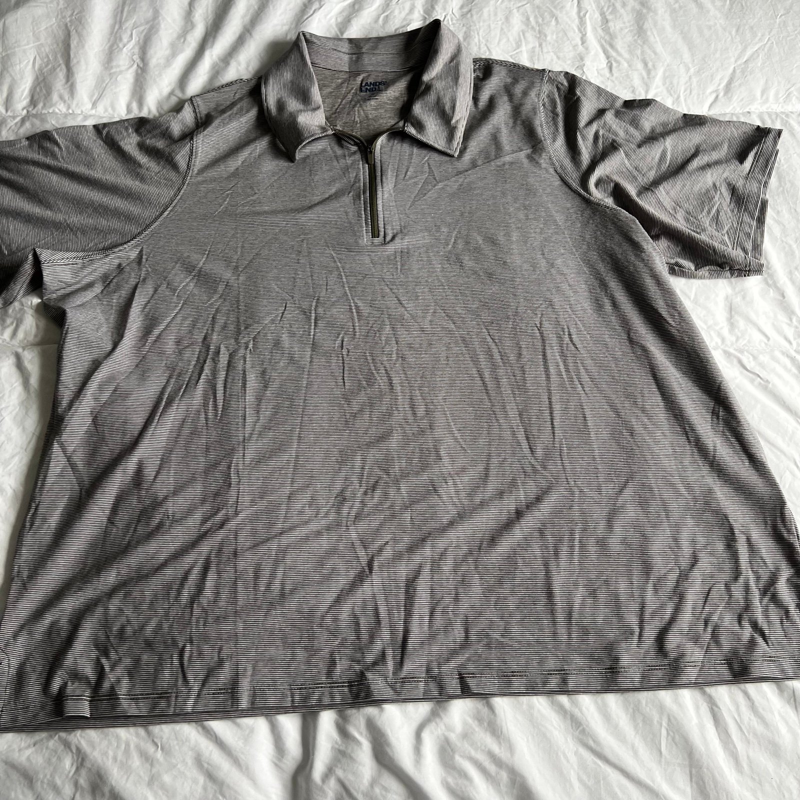 Lands end short sleeve polo collar tee shirt golf gray zipper 3x