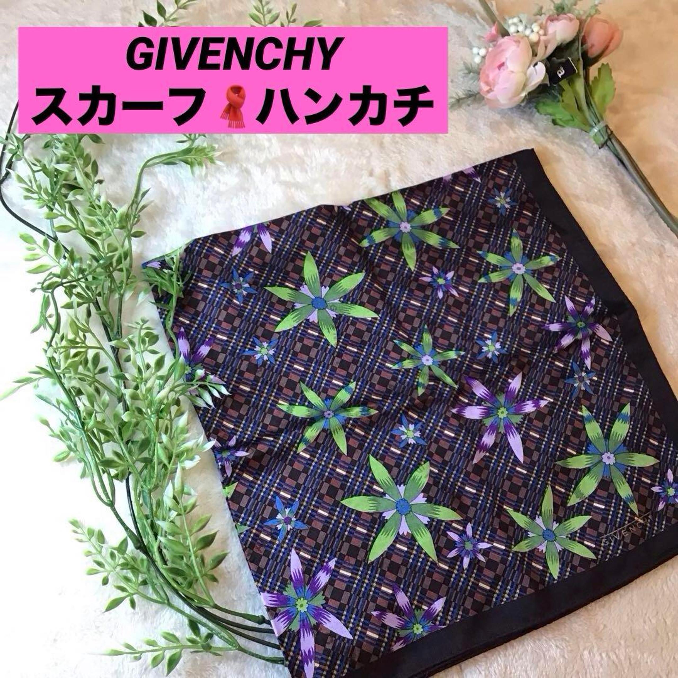 GIVENCHY Floral Scarf Logo Hanky Handkerchief Givenchy Checkered