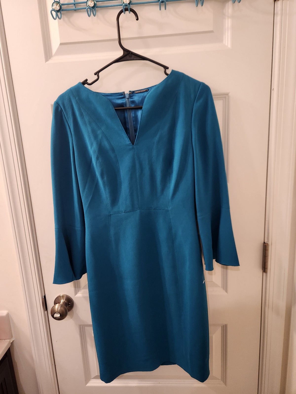 Elle Tahari Natanya 3/4 Sleeve Sheath Blue Aqua Dress Nwot Midi Size 2
