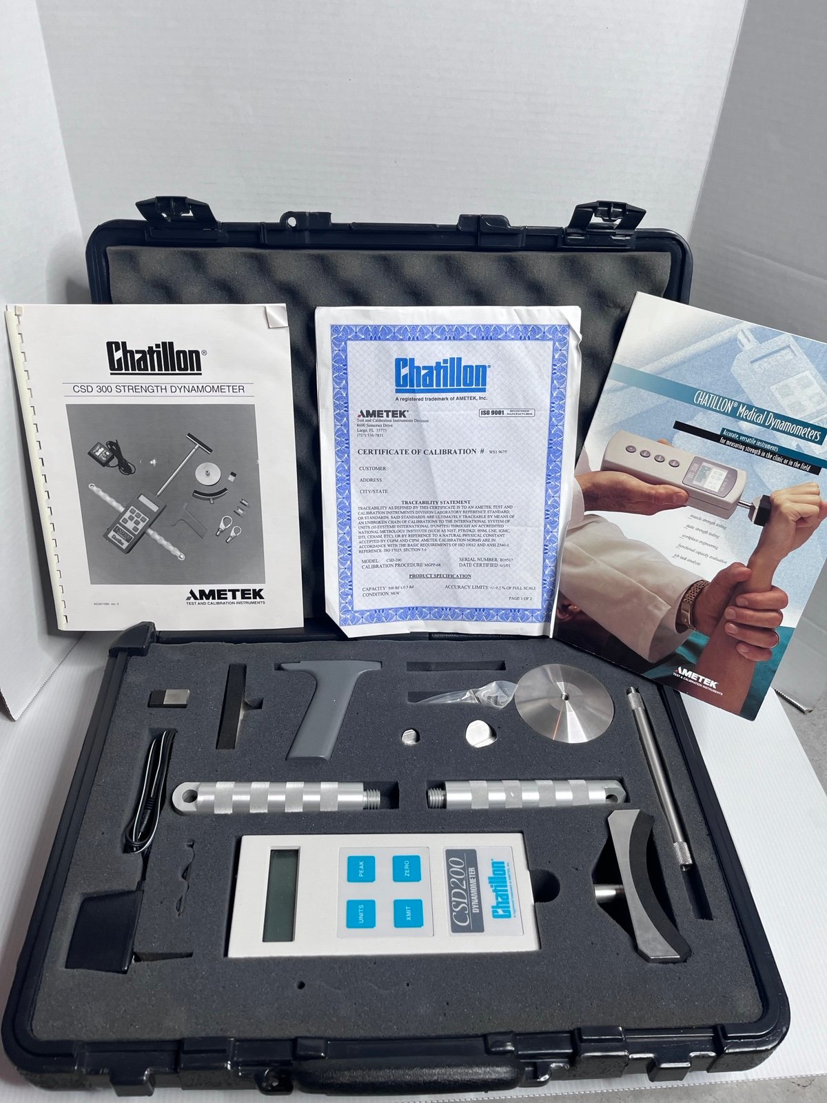 Chatillon CSD-300 Dynamometer w/ Accessories Manuals & Case Strength tester