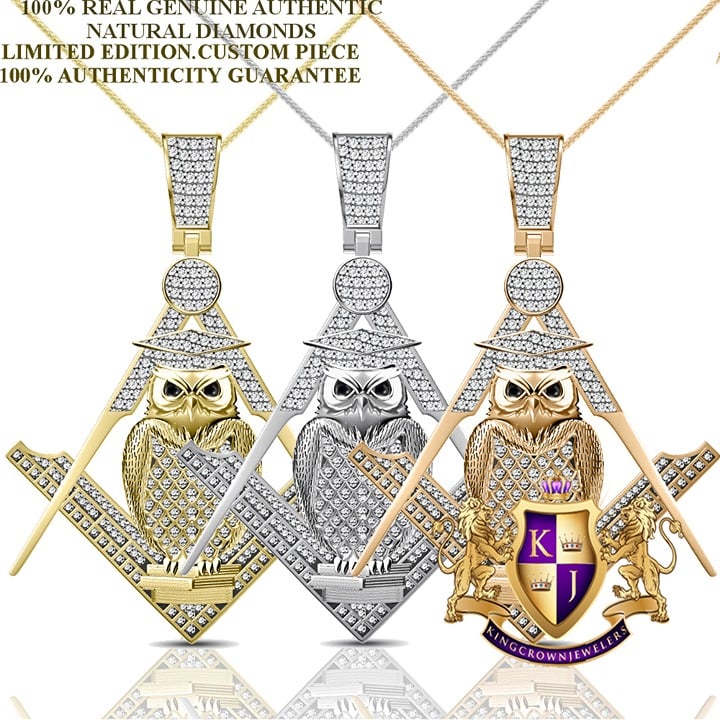 Real Genuine Diamond 0.60 Cwt. Professor Owl Freemasonry Masonic Pendant Charm