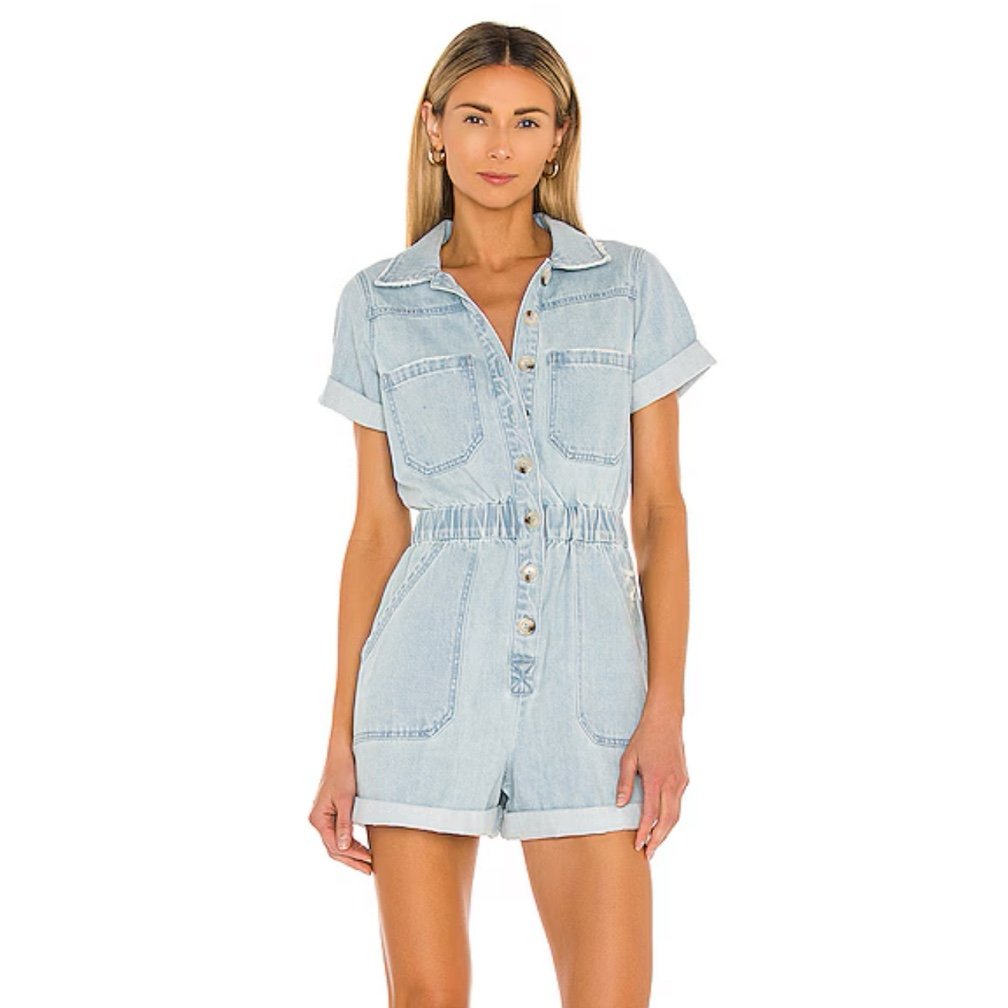 Show Me Your Mumu Light Blue Denim Romper, Size S, NWT