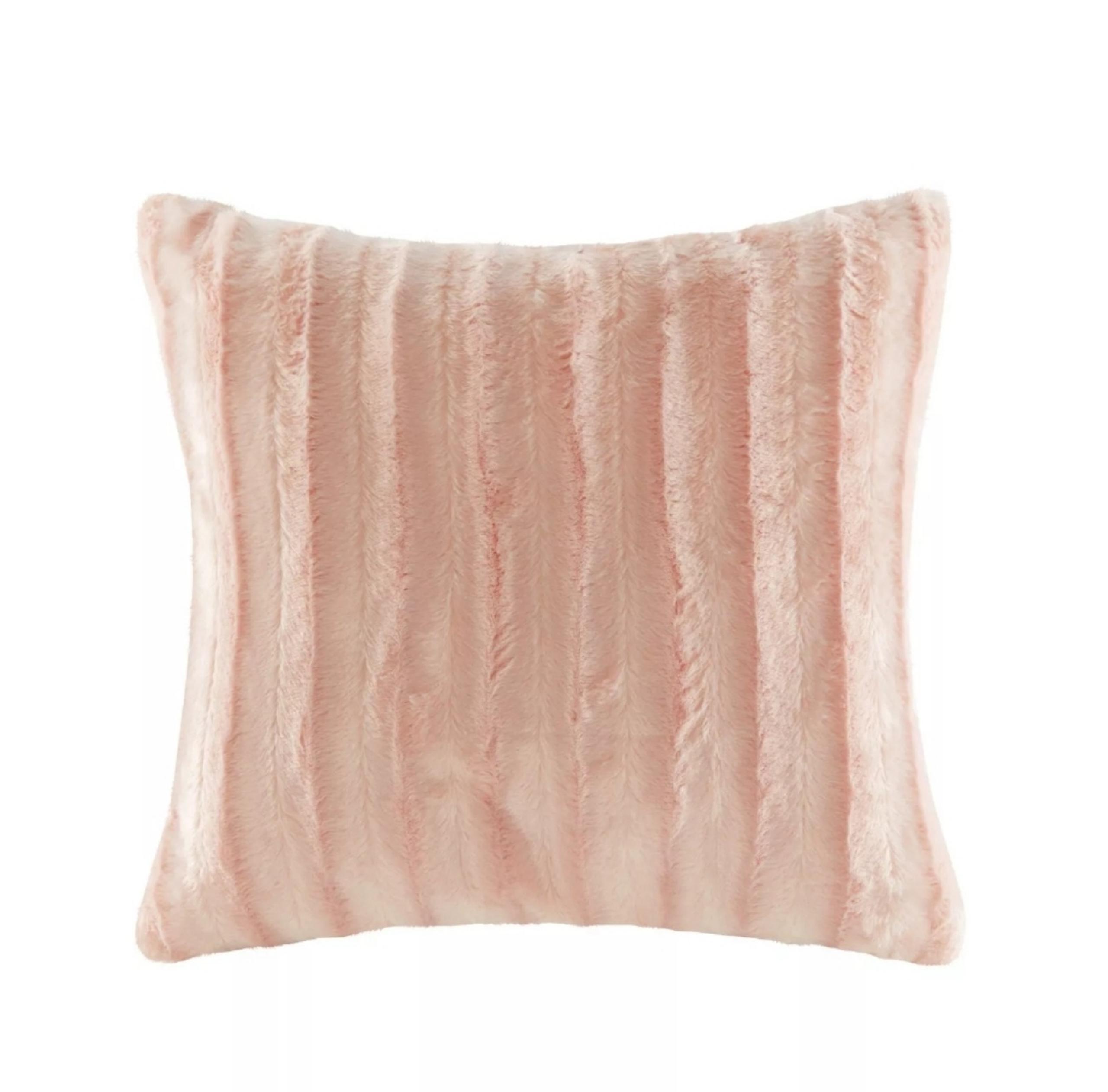 Madison Park 20x20" Oversize York Faux Fur Square Throw Pillow Blush
