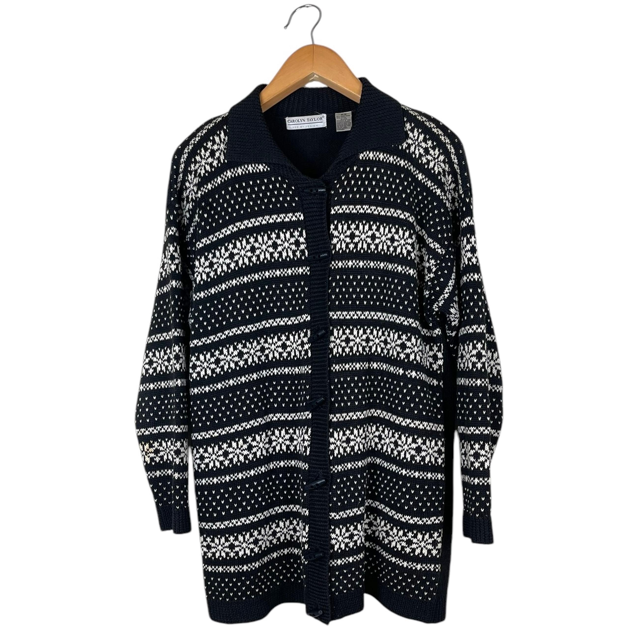 Vintage Carolyn Taylor Women’s Medium Black Cardigan Heart Floral Cottagecore
