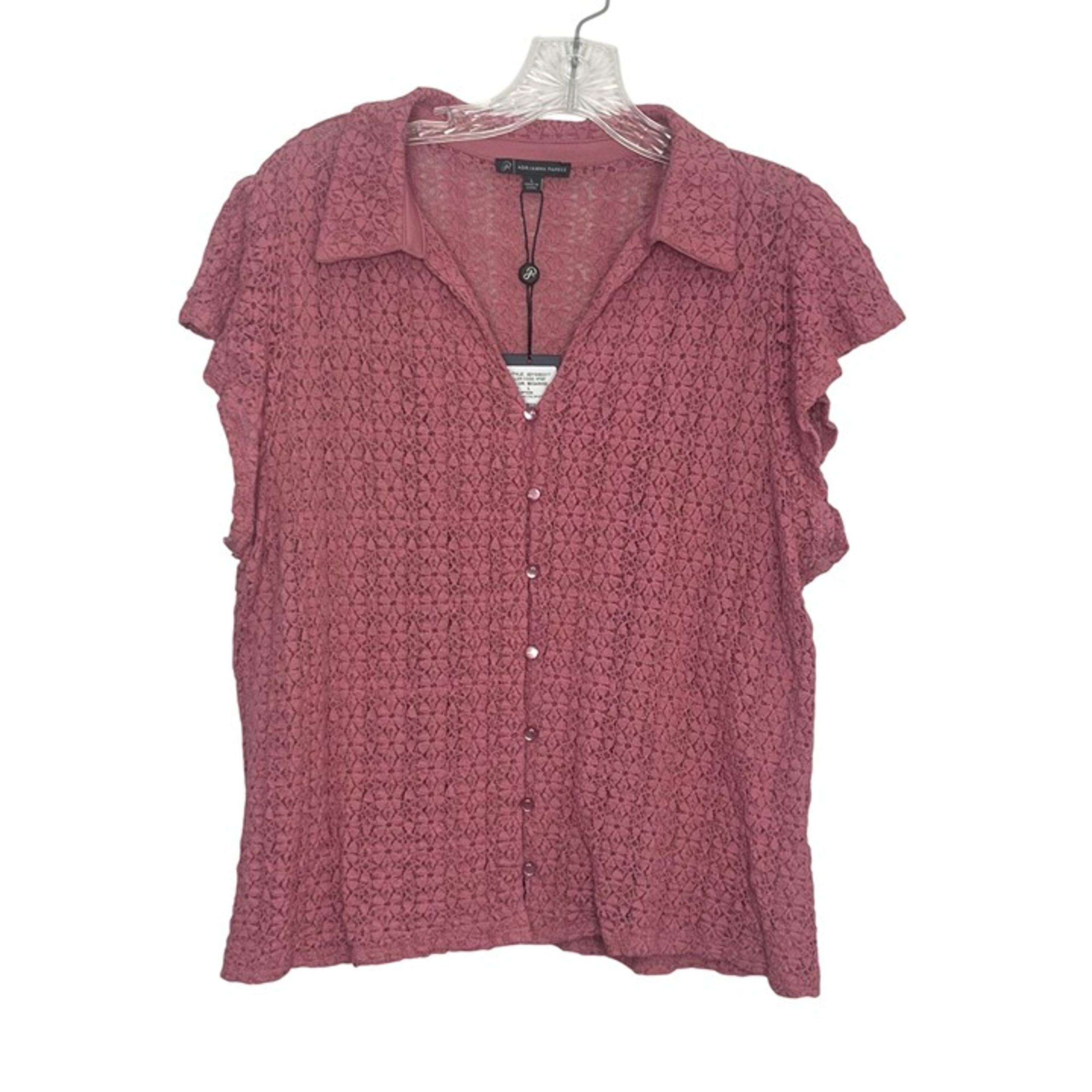 Adrianna Papell Mesarose Textured Blouse Shirt Button Pink Size Large New