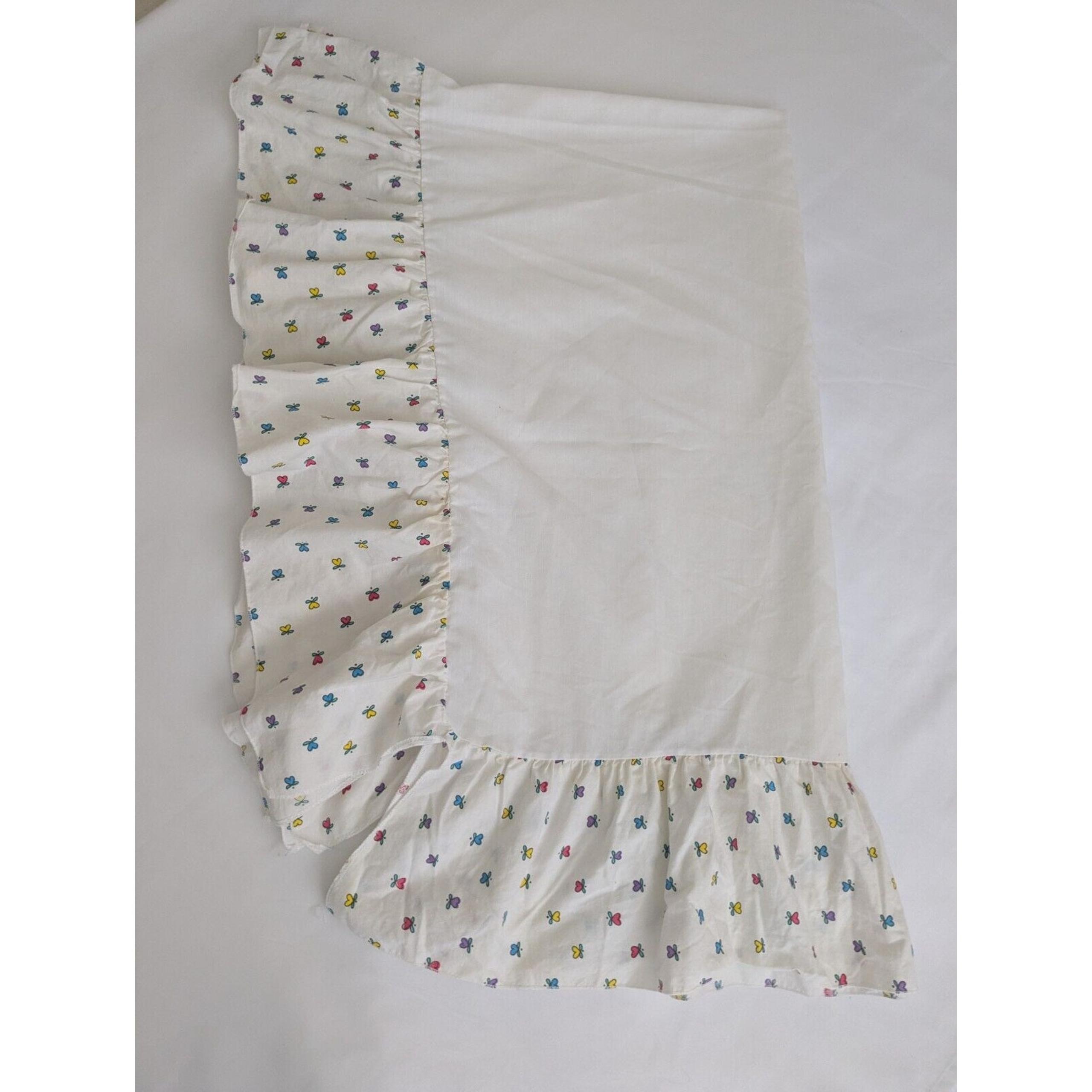 Fisher-Price 1987 Vtg Toddler Bed Dust Ruffle Poly/Cotton Blend Colorful Hearts