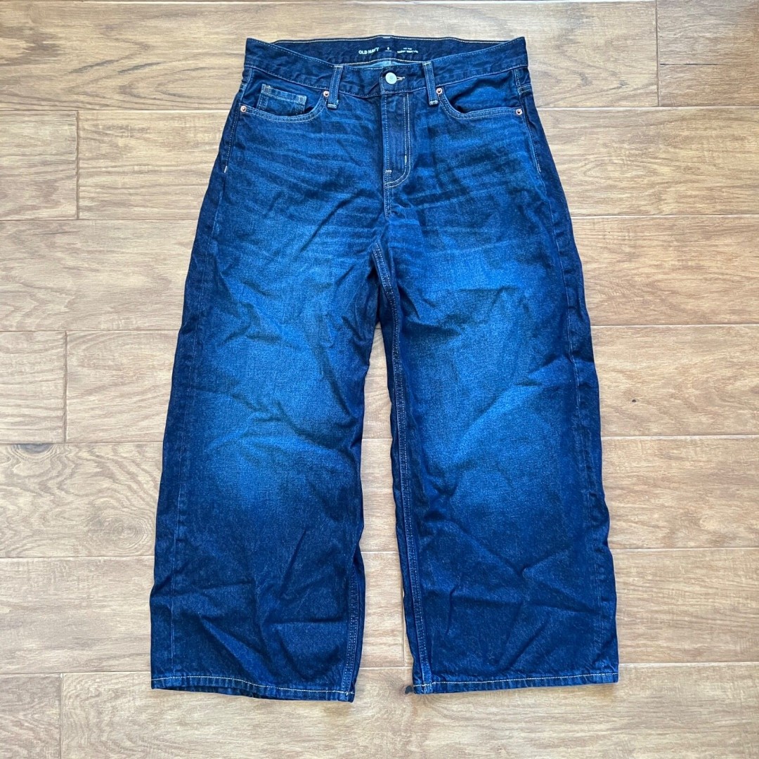 Old Navy Jeans Women's Size 8P Petite Mid Rise Baggy Wide Leg Dark Wash