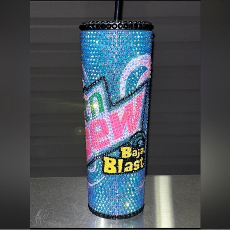 28oz Mountain Dew Baja Blast Rhinestone Leak-Proof Straw Tumbler
