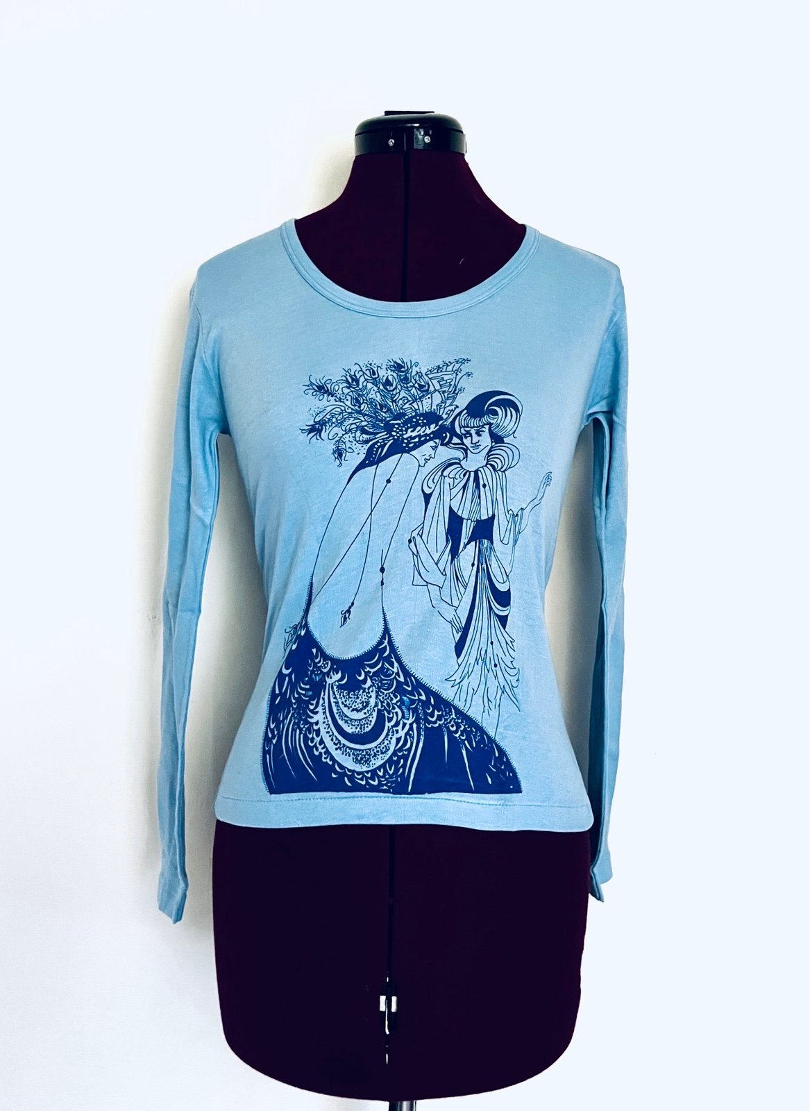 70s Aubrey Beardsley Deadstock Blue Long Sleeves Pull Over T-Shirt S M