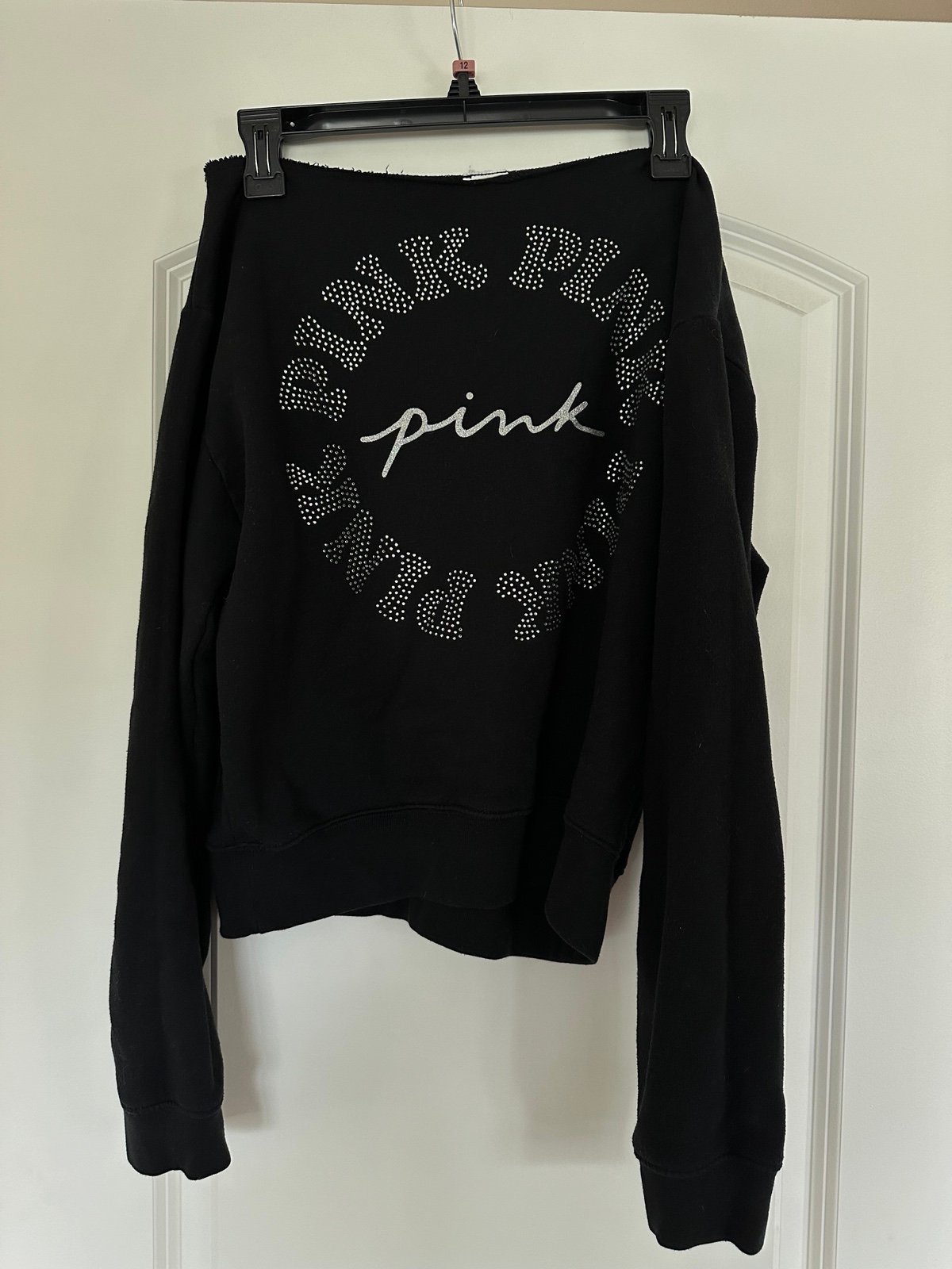 Victoria’s Secret Pink Bling Rhinestone Off Shoulder Sweater Black Small