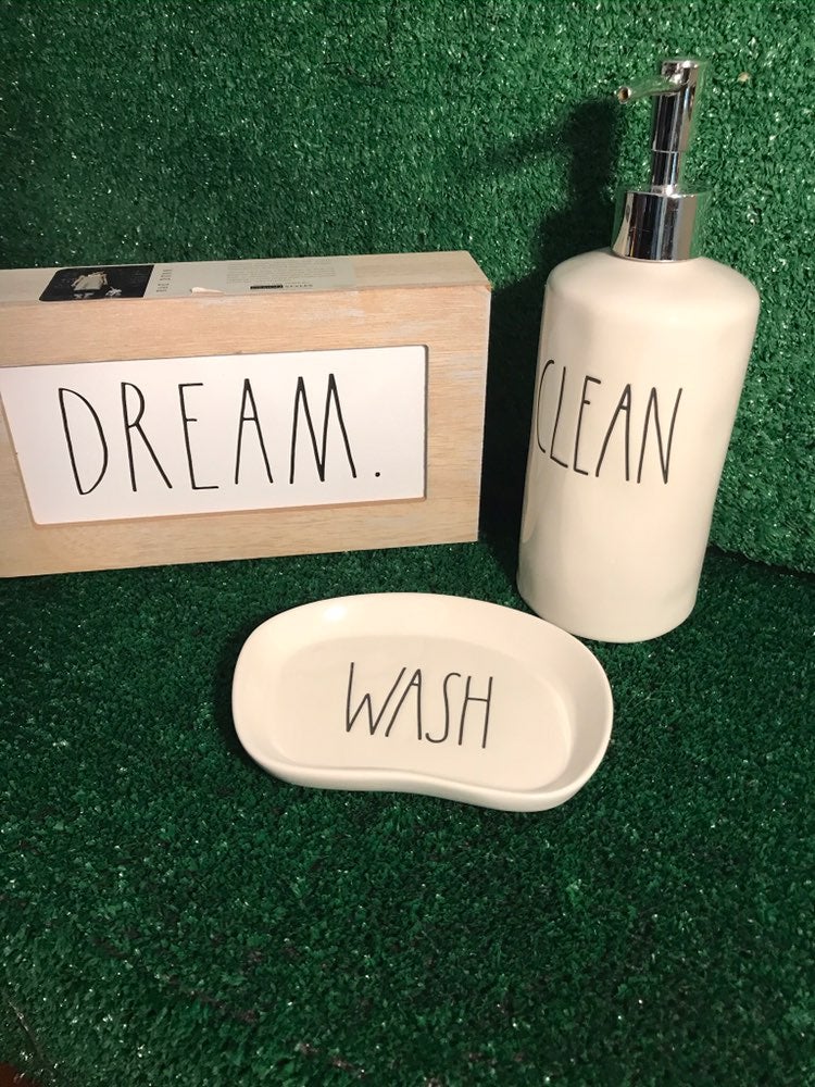 Rae Dunn bathroom set.