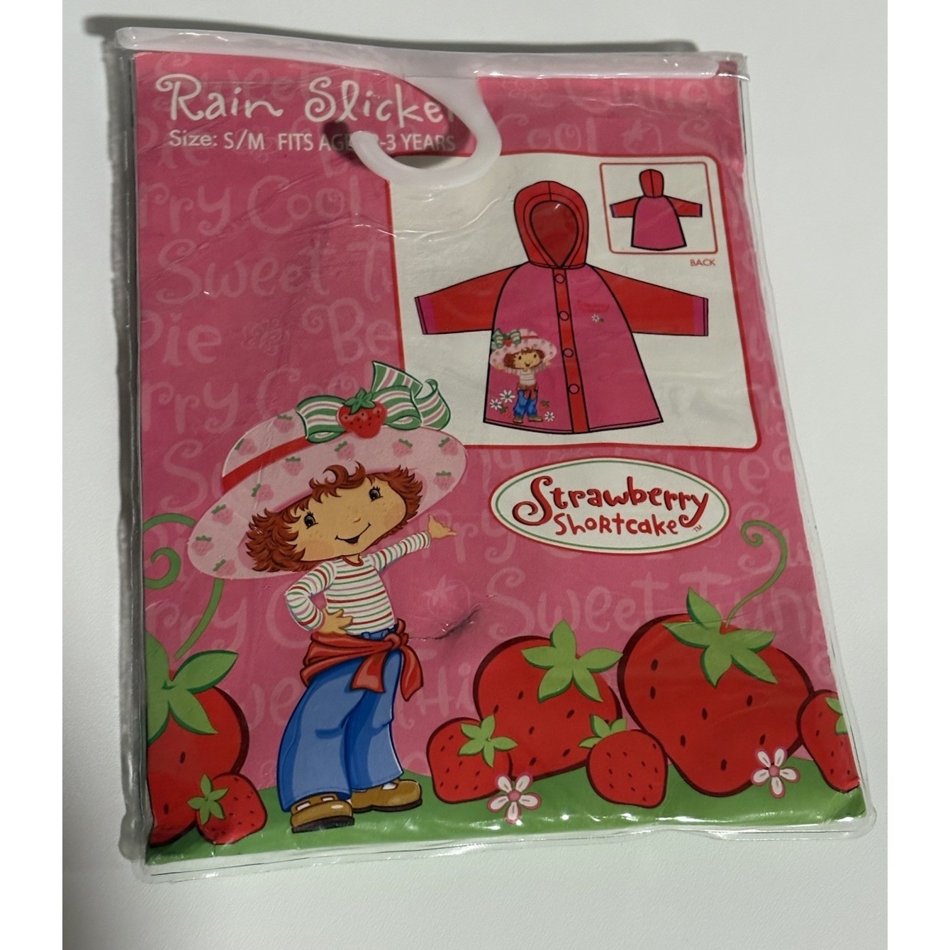 Strawberry Shortcake 2006 Girls Raincoat Slicker Snap Buttons Size S/M 2-3 Years