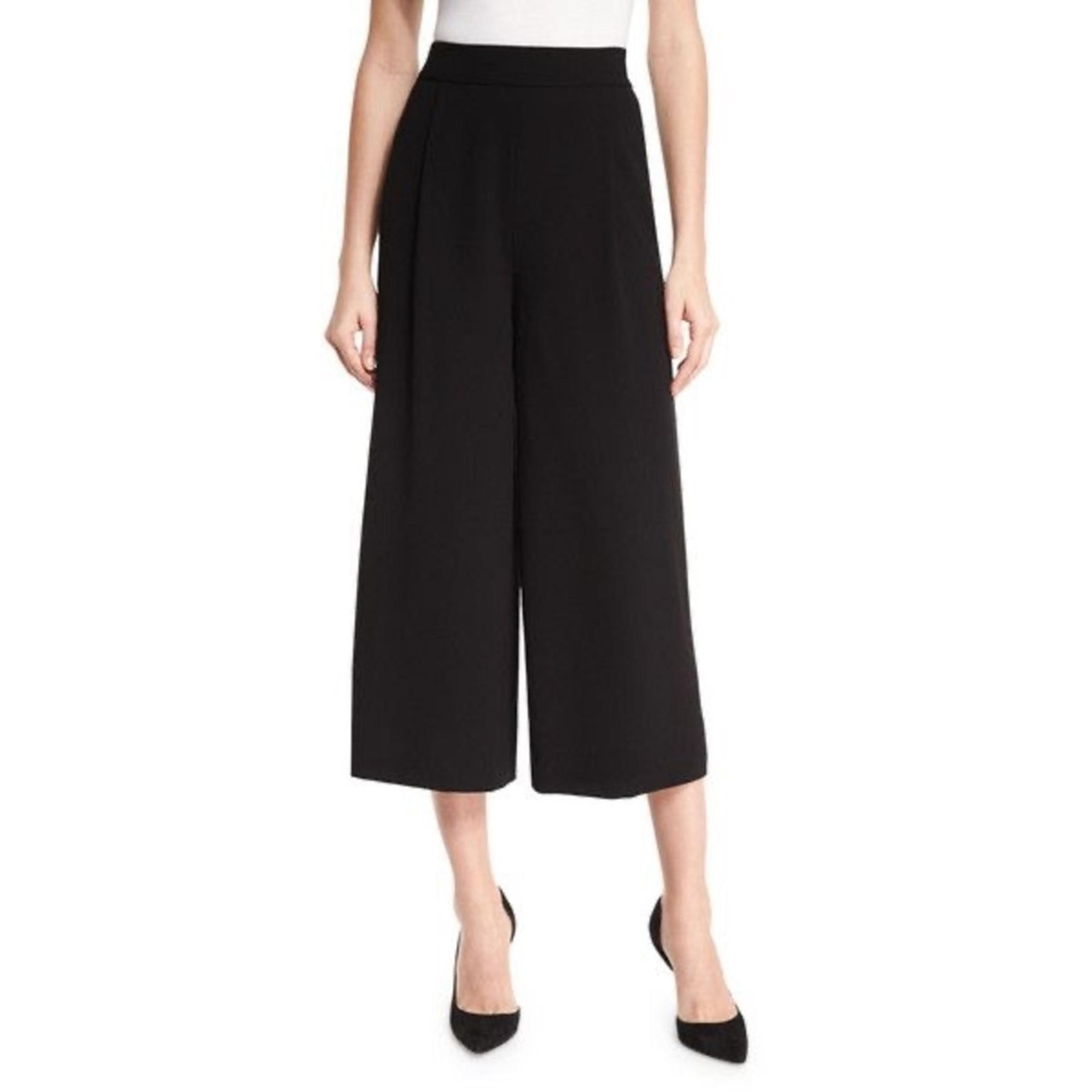 Diane Von Furstenberg Holly Wide Leg Cropped Dress Pants Black Womens Size 10