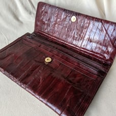 Vtg Eel Skin Leather Clutch Burgundy 12
