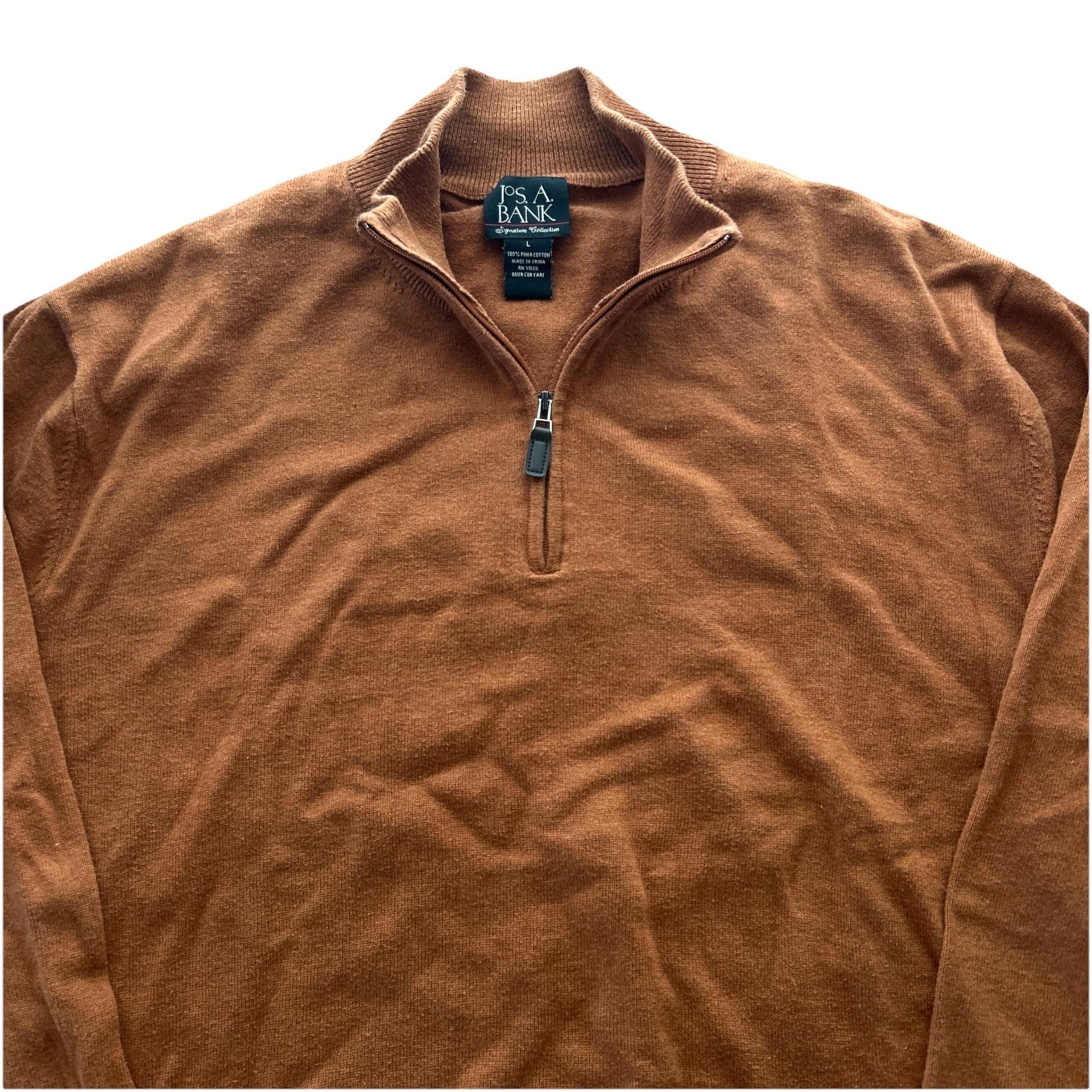 Jos A Bank Signature Collection Men's Large Orange Pima Cotton 1/4 Zip Sweater