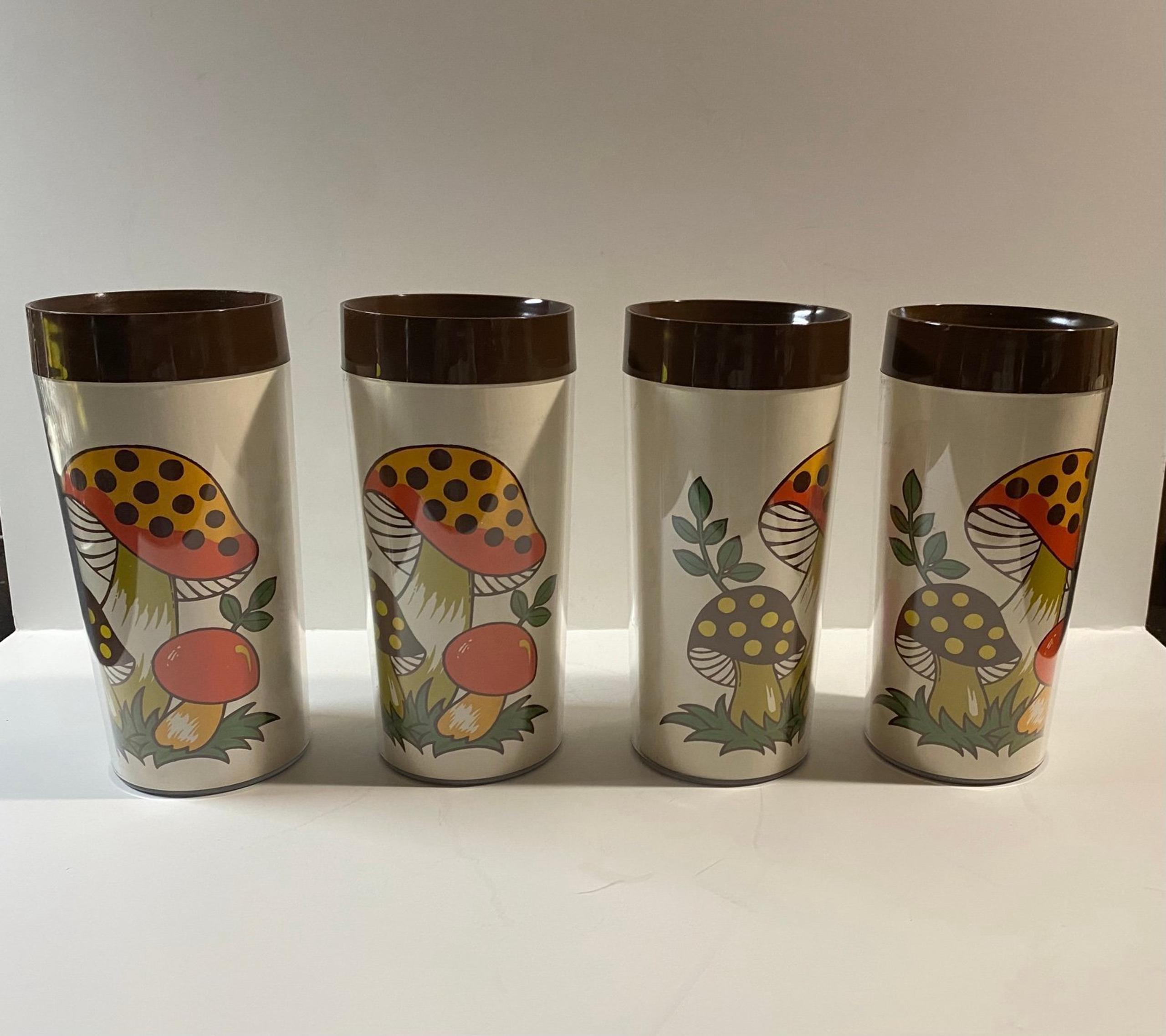 4 VTG 70s Thermo Serv Merry Mushroom Cups Mugs Set w box 12oz - Sears