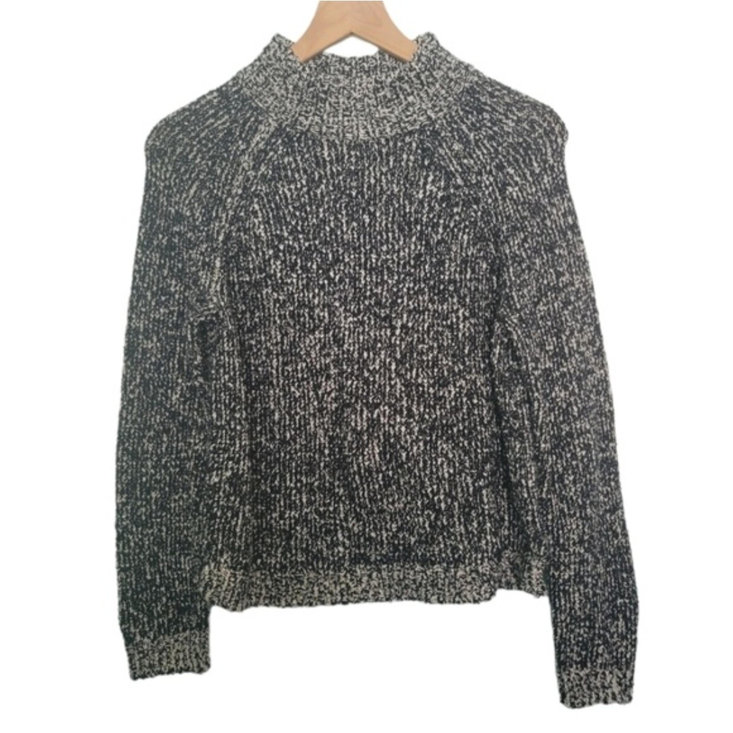 Eileen Fisher Black & White Marled Knit Mock Neck Sweater Size XS Organic Cotton
