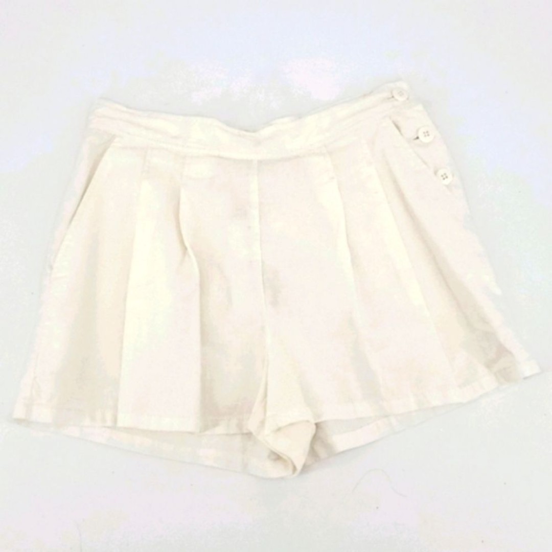 Chelsea & Violet Sunshine Linen Ivory Pleated Button High Rise Shorts Medium 8