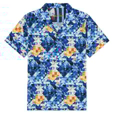 NWT Robert Graham Sashiko Geometric Print Stretch Cotton Camp Shirt