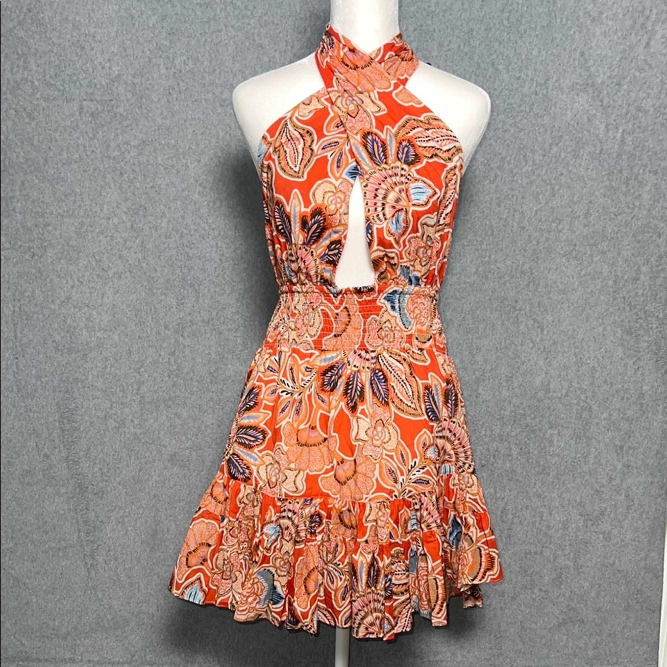Misa Los Angeles Tula Halter Dress in Tangerina Flora Sz M New With Tags