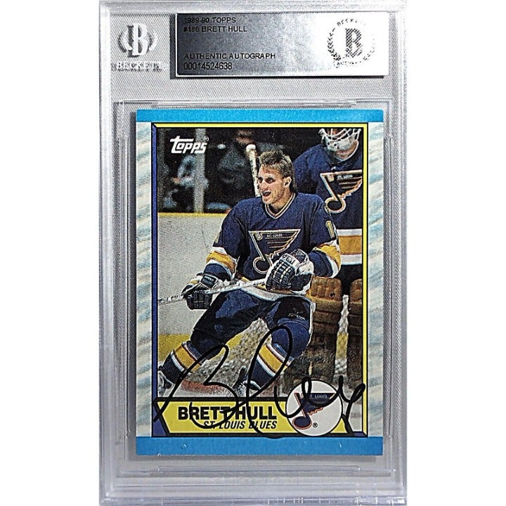 Brett Hull Signed St Louis Blues 1989-90 Topps Hockey Card Beckett BAS Autograph